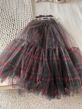 J. Crew Black and Red Tulle Circle Skirt